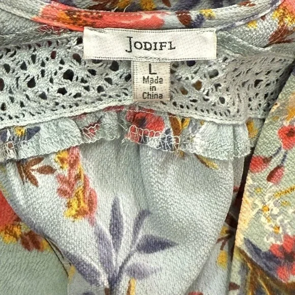 Jodifl Dress Women's Large Blue Multicolor Floral Boho Peasant Floral Popover - Picture 6 of 9